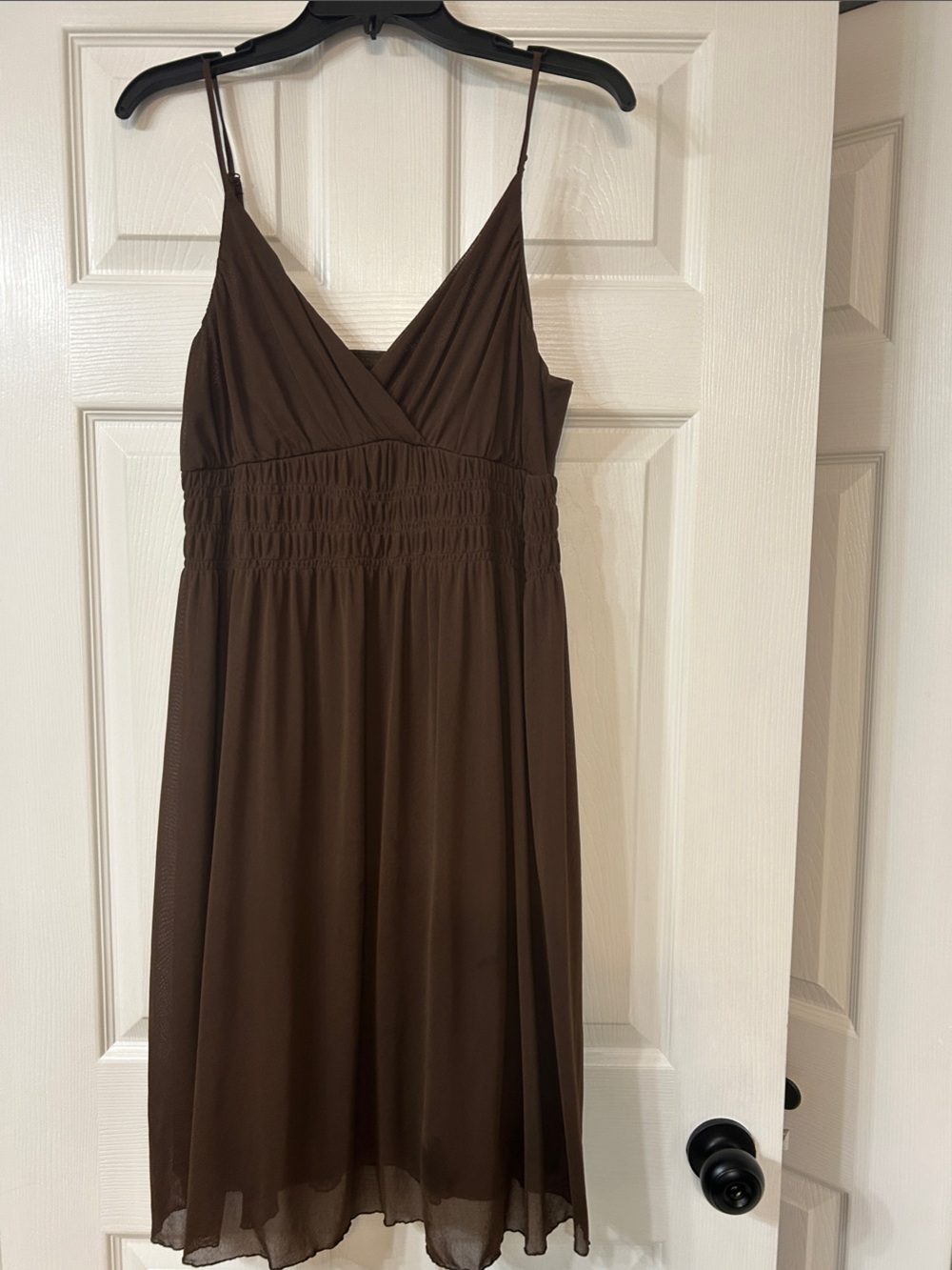 Liz Claiborne Brown V-Neck Smocked Midi Dress